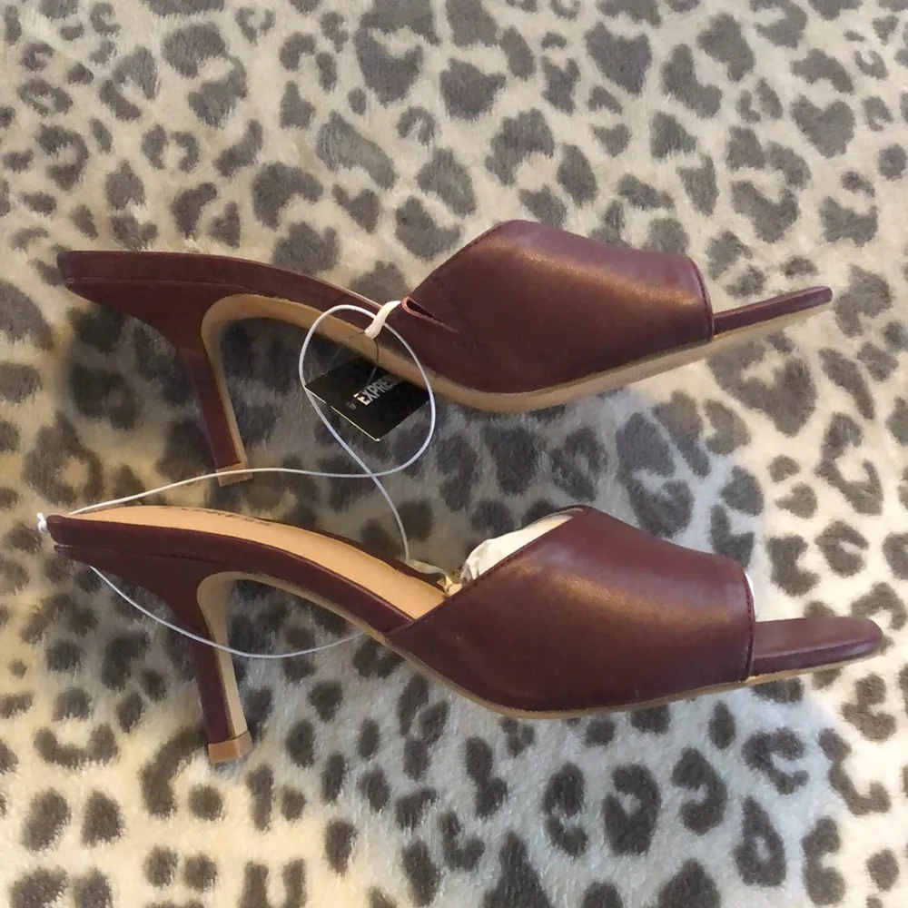 Express Wine Square Toe Slide Heeled Sandal Size 9
